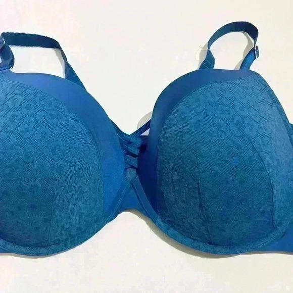 Torrid Curve Teal Cheetah Leopard Print Underwire Bombshell Bra Womens Size 50B - Picture 7 of 13